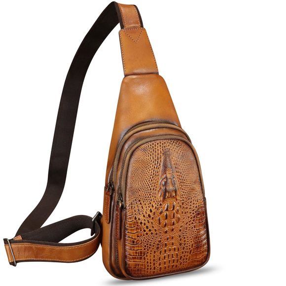 Genuine Leather Sling Bag Retro Crossbody Sling Backpack Handmade Chest Purse : - Picture 1 of 7